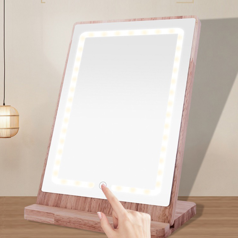 Rectangle LED Makeup Mirror With Wooden Frame
