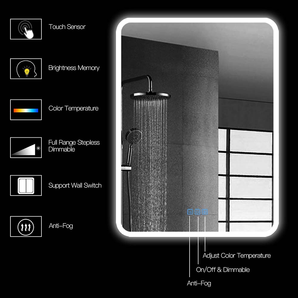 Backlit Rectangle LED Bathroom Mirror With Defogger