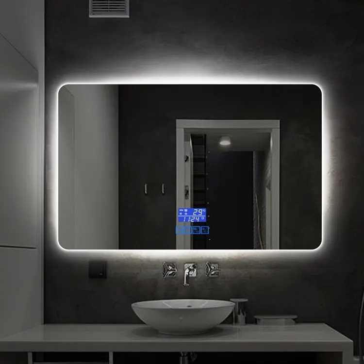 Ristkülikukujuline LED-vannitoa dekoratiivne peegel tugeva raamiga