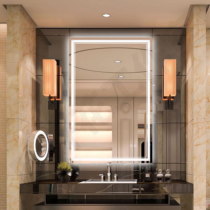 Ristkülikukujuline LED-vannitoa peegel taustavalgustusega ja ees - 0