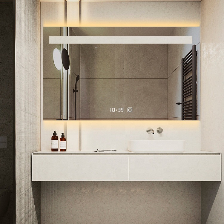 Ristkülikukujuline LED-vannitoa peegel ülemise mattkattega valgusribaga - 2 