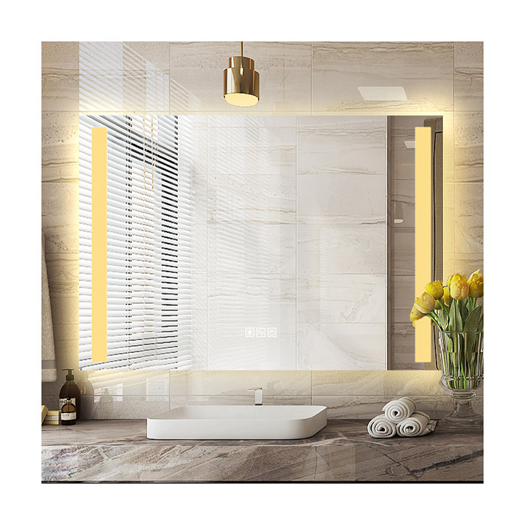 Rectangle LED Bathroom Mirror With Two Frosted Light Strips - 2