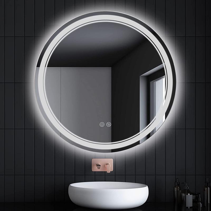 Ümmargune LED-vannitoa peegel kahe puutelülitiga