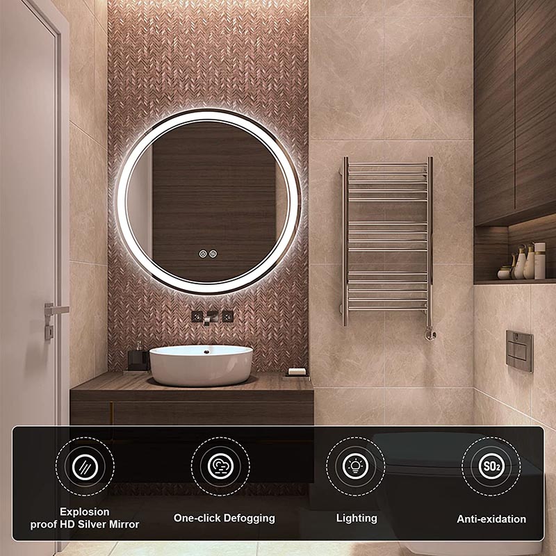 Ümmargune LED-vannitoa peegel kahe puutelülitiga - 3