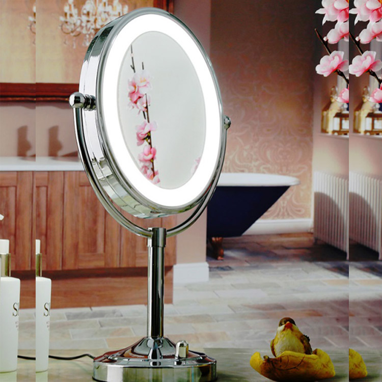 Oglindă rotundă de machiaj cu LED cu cadru metalic