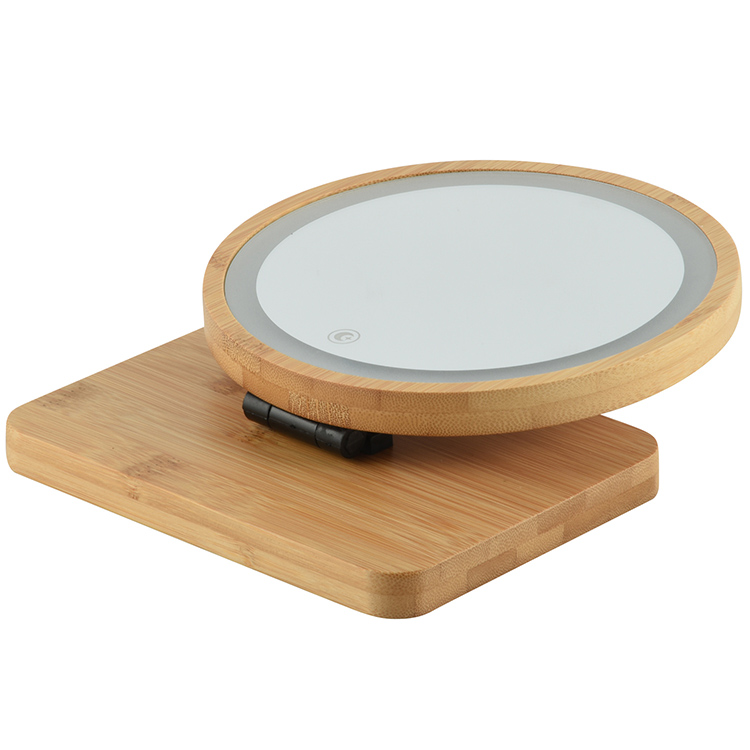 Kulaté LED zrcadlo na líčení s dřevěným rámem - 2