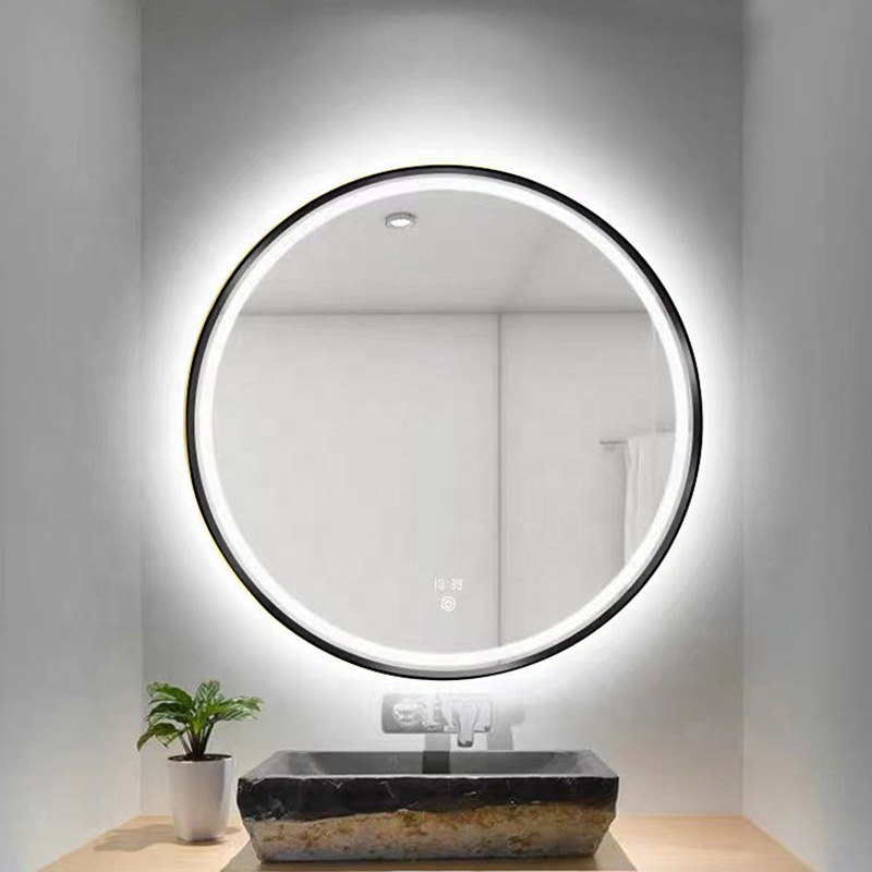 Округло ЛЕД огледало за купатило са урамљеним зидом - 2 