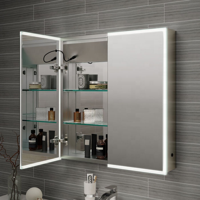 Wall Mounted LED Mirror Cabinet with Two Mirror Doors - 2 