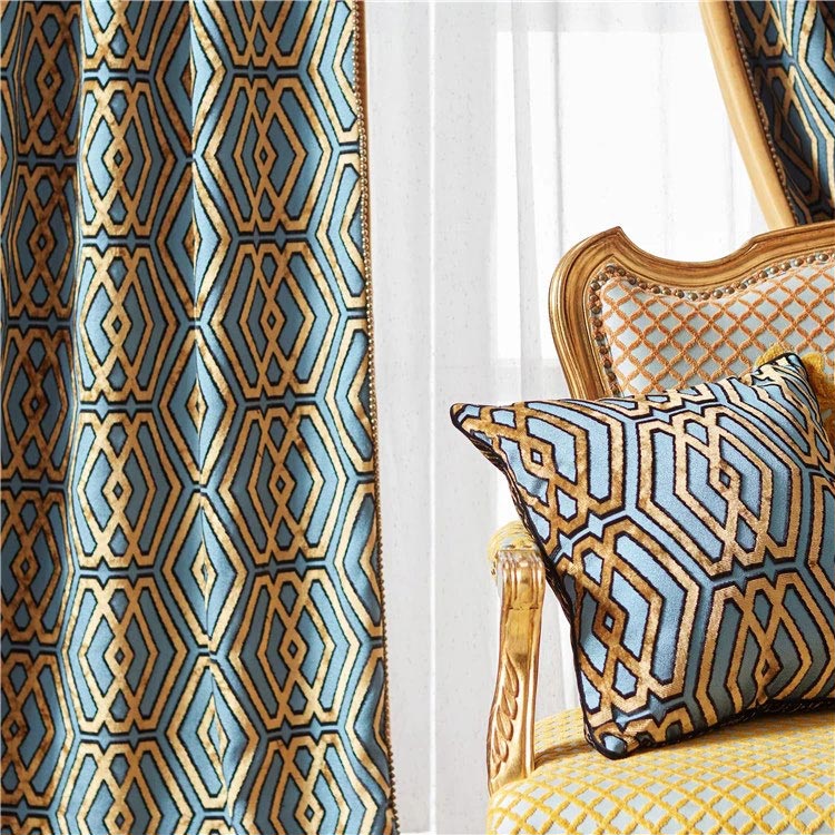 100% Polyester Fabric Gold Printed Fabric Untuk Tirai