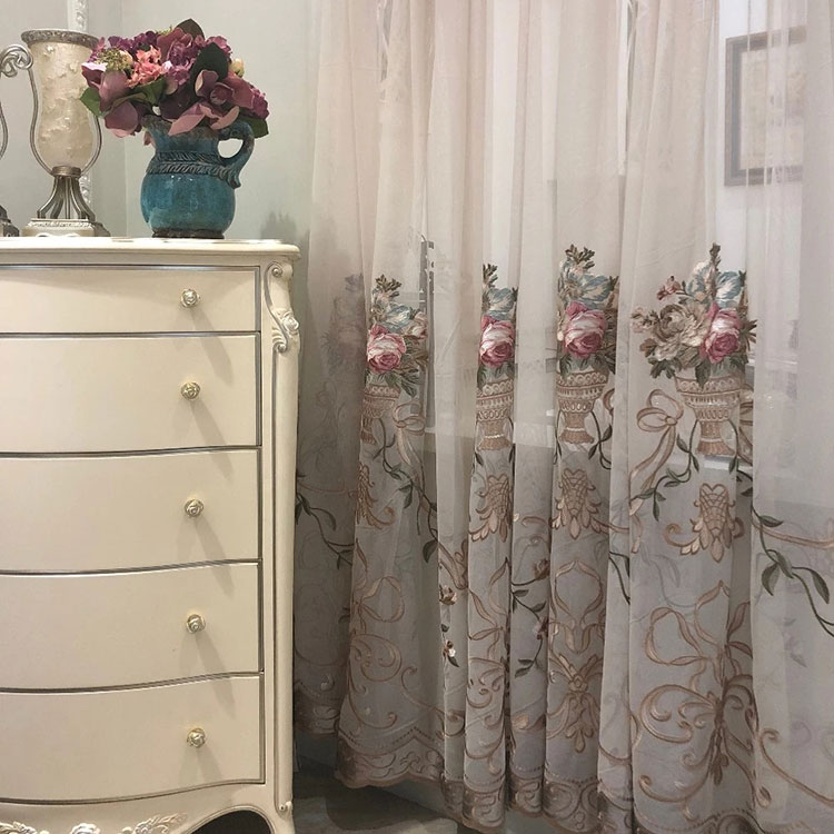 Luxury Embroidery Sheer Fabric For Curtain