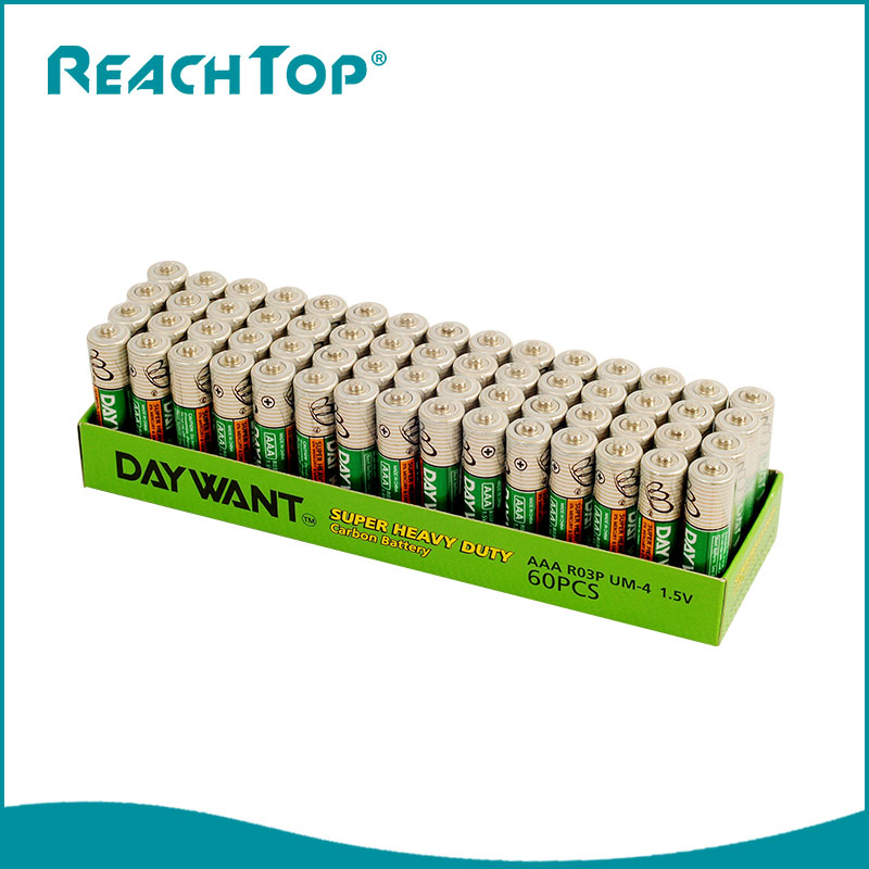 AAA Tugas Berat Zn-MnOâ ‚Battery Bateri Zink Kering R03P Jaket PVC Daya Tambahan Tinggi