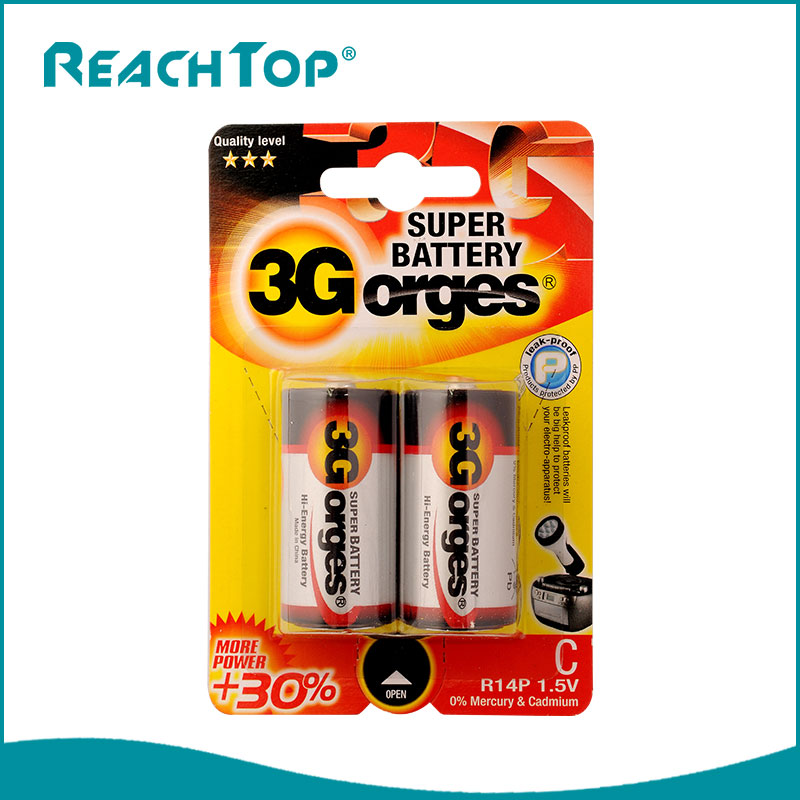 Taille C Heavy Duty Zn-MnOâ Zinc Dry Battery R14P Gaine PVC Extra High Power