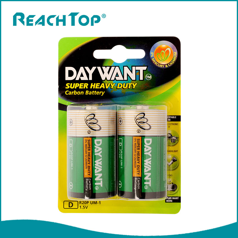 Taille D Heavy Duty Zn-MnOâ Zinc Dry Battery R20P Gaine PVC Extra High Power