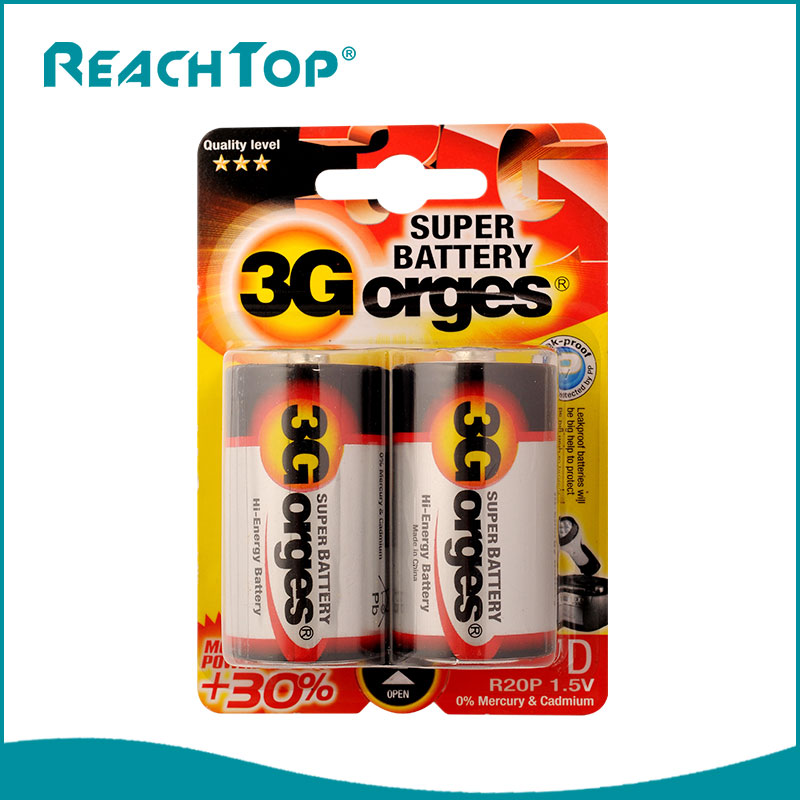 D Maat Heavy Duty Zn-MnOâ‚‚ Zink Droge Batterij R20P Extra Krachtig PVC Omhulsel