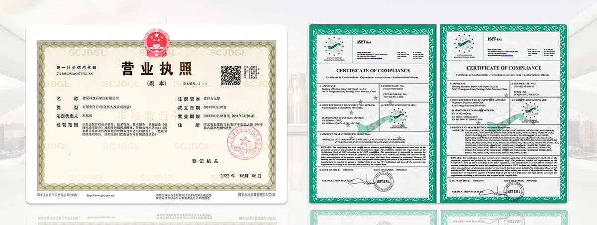 Deponpump Certificate