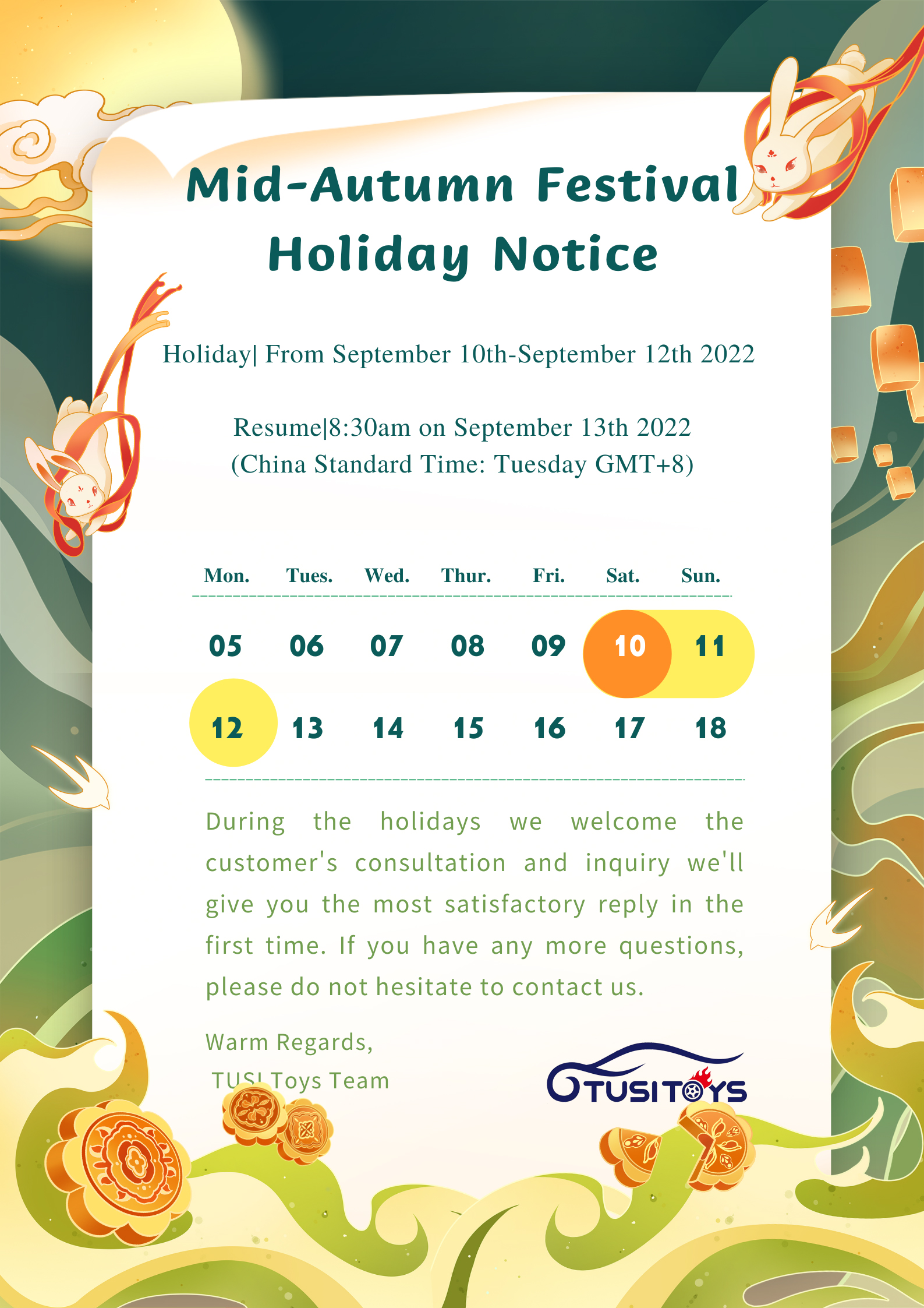 Notice of holidays