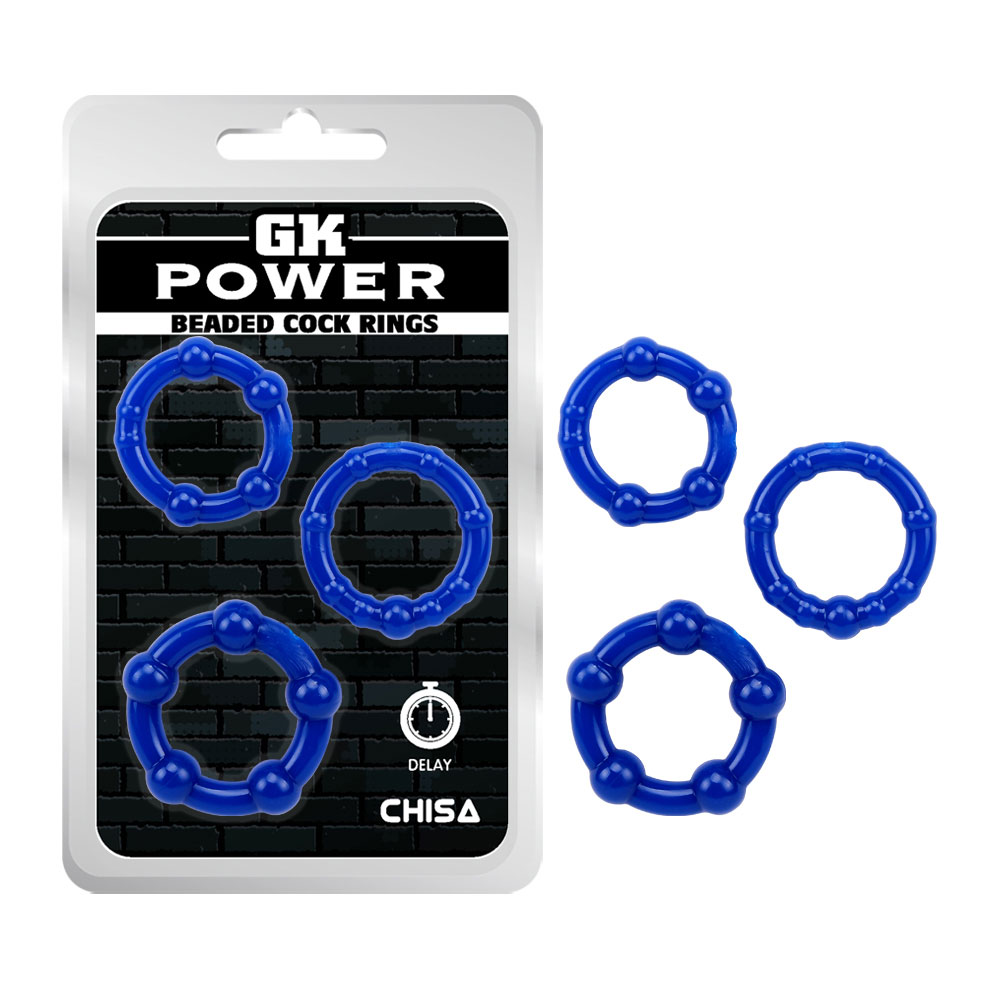 Beaded Cock Rings-Blue TPE Ring Set (3 Pack)
