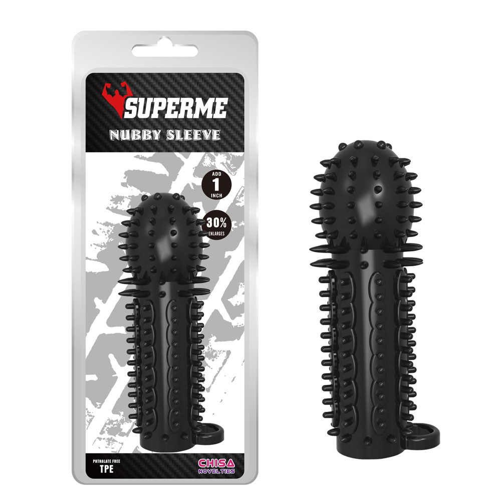 Nubby Sleeve-Black TPE Wearable Increasing Penis Sleeve