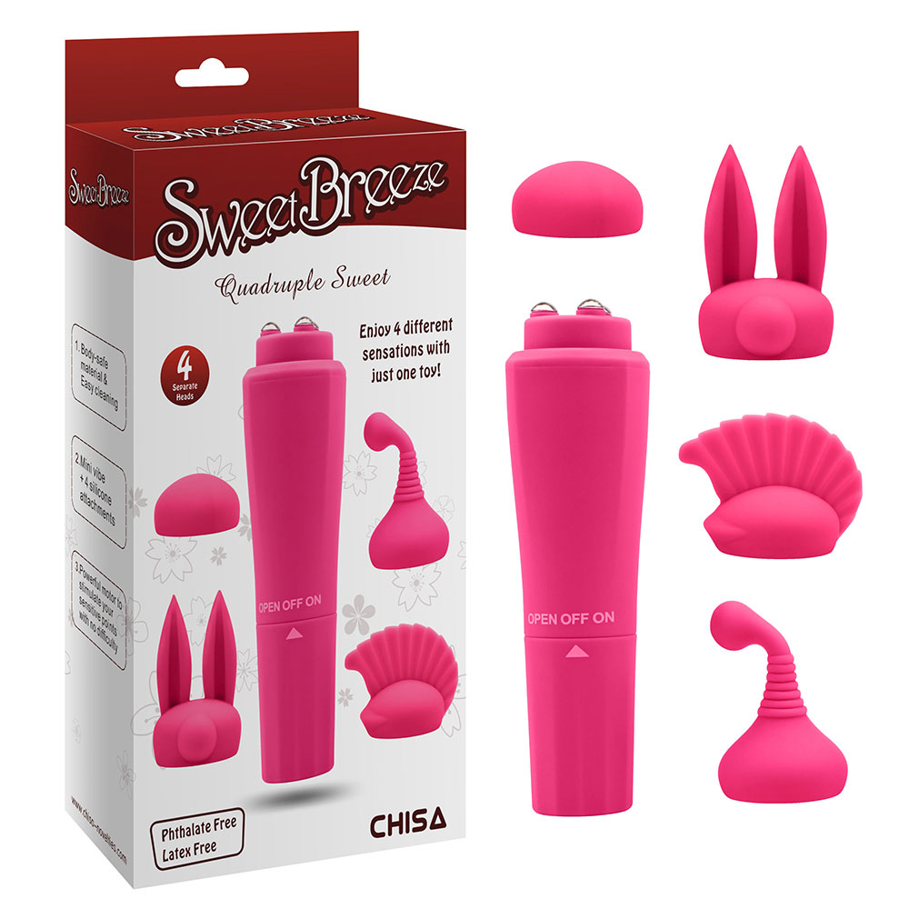 Quadruple Sweet-Pink 4 interchangeable heads Vaginal Vibrator