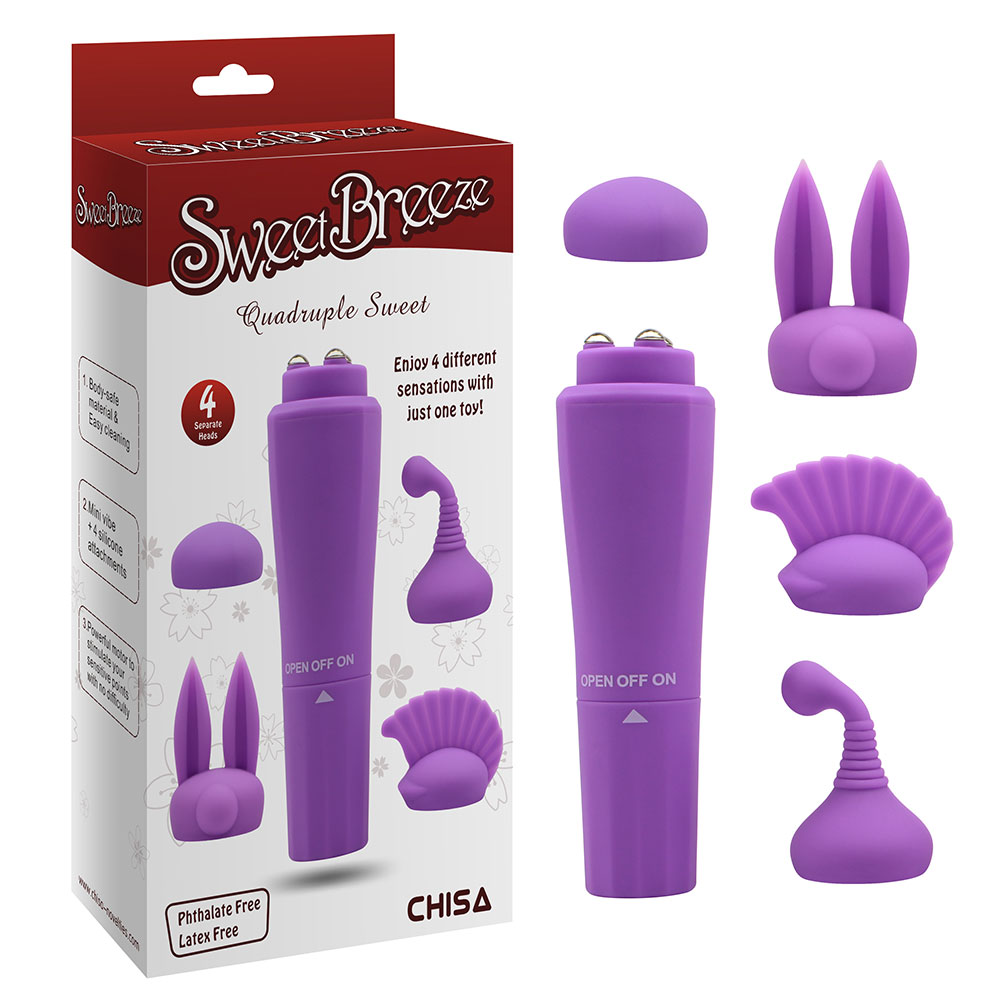 Quadruple Sweet-Purple 4 interchangeable heads Vaginal Vibrator
