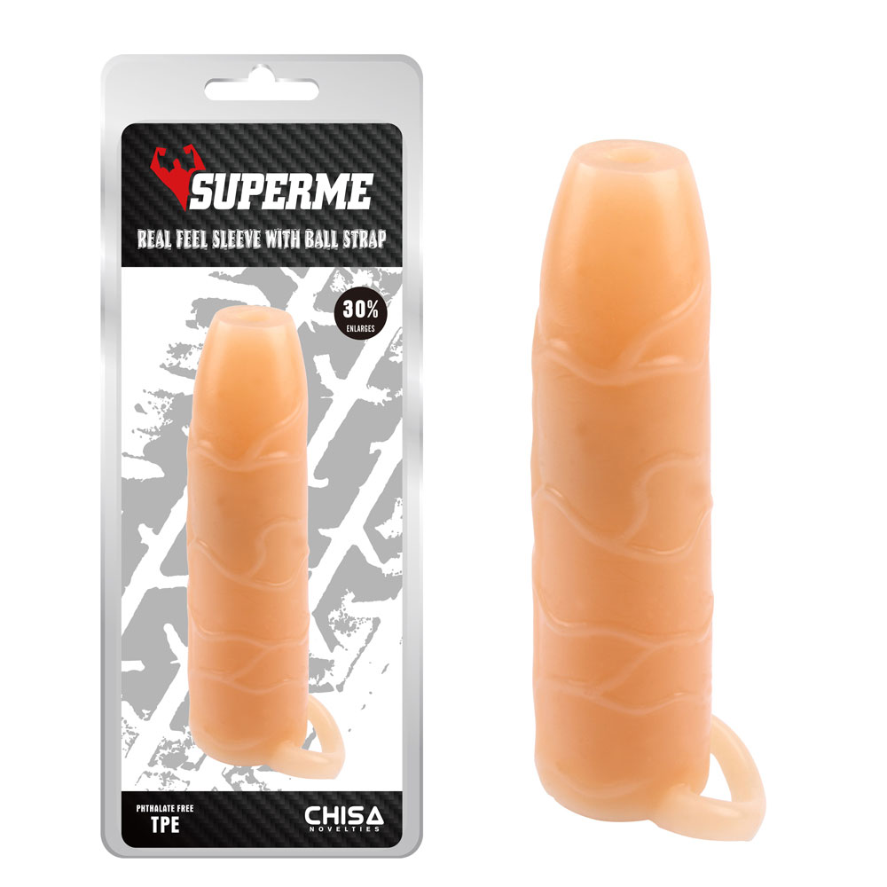Real Feel Sleeve With Ball Strap T-Skin Penis Enlarges Sleeve