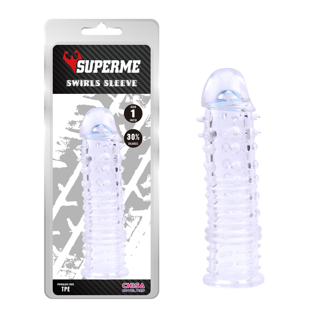 Swirls Sleeve-Clear TPE Wearable Increasing Penis Sleeve
