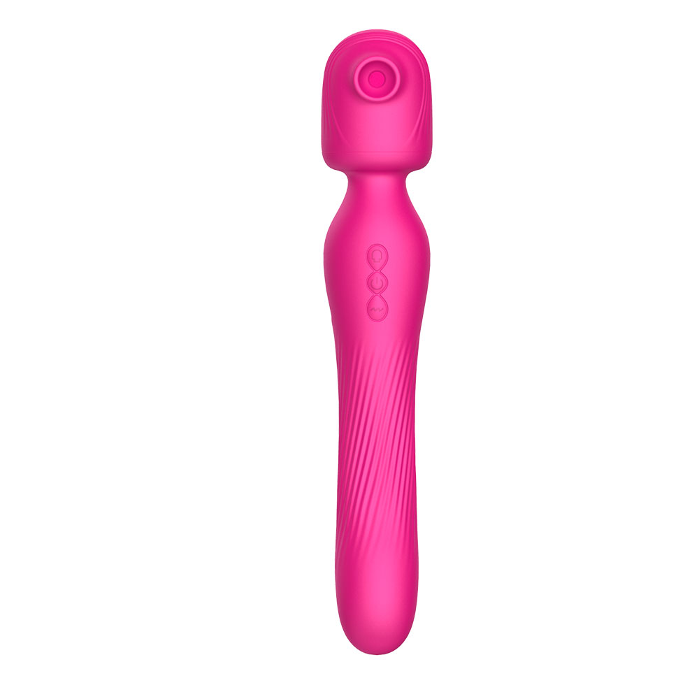 Dual Ended Silicone Wand With Suction And Vibration Functions Rose Red