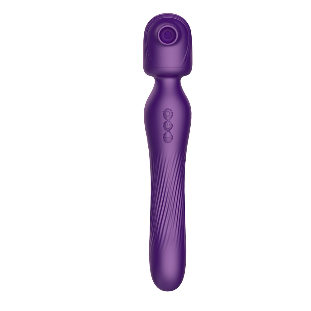 Dual Ended Silicone Wand With Suction And Vibration Functions Purple