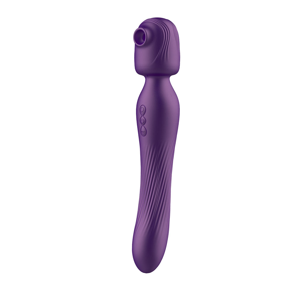 Dual Ended Silicone Wand With Suction And Vibration Functions Purple