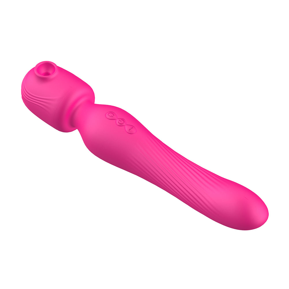 Dual Ended Silicone Wand With Suction And Vibration Functions Rose Red