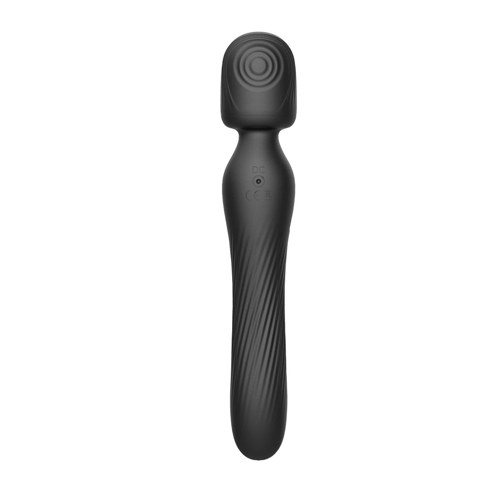 Dual Ended Silicone Wand With Suction And Vibration Functions Black