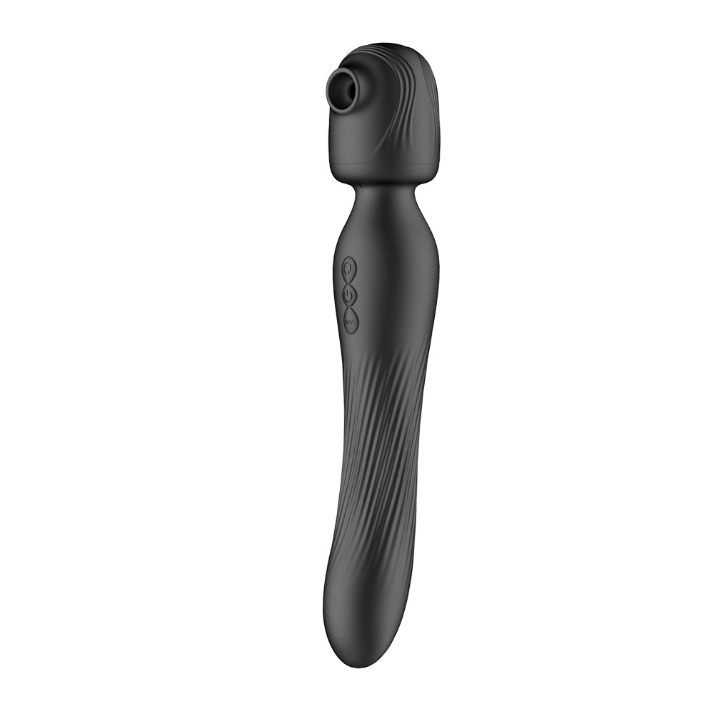 Suction နှင့် Vibration Function အနက်ရောင်ဖြင့် Dual Ended Silicone Wand