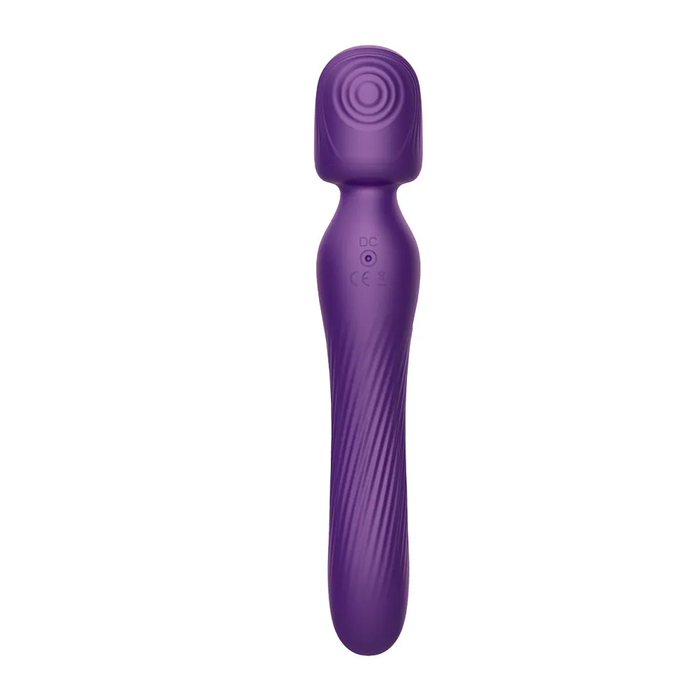 Baguette en silicone à double extrémité avec fonctions d'aspiration et de vibration Violet