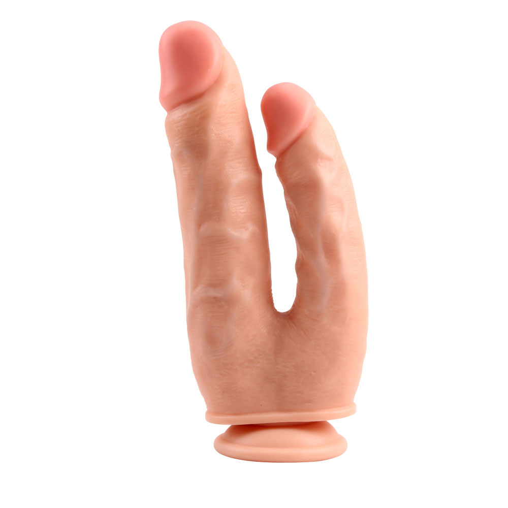 PVC Material Flesh Realistic Double Penetration Dong With Suction Cup