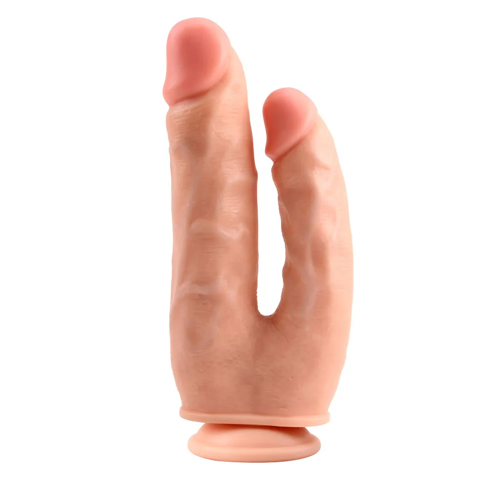 Υλικό PVC Flesh Realistic Dong διπλής διείσδυσης με βεντούζα