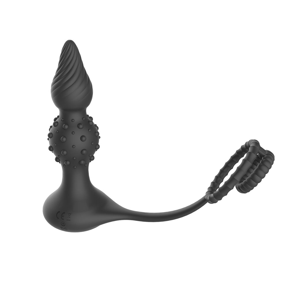 Remote Dual-vibrators Silicone Anal Plug With Penis Rings