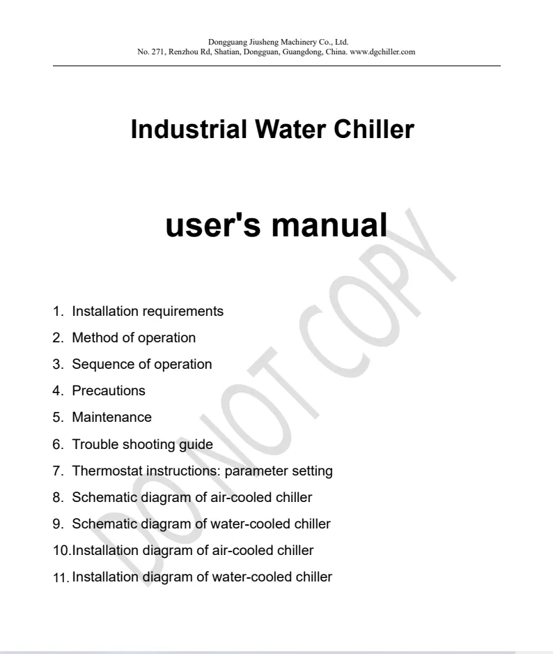 manuel d'utilisation du refroidisseur industriel