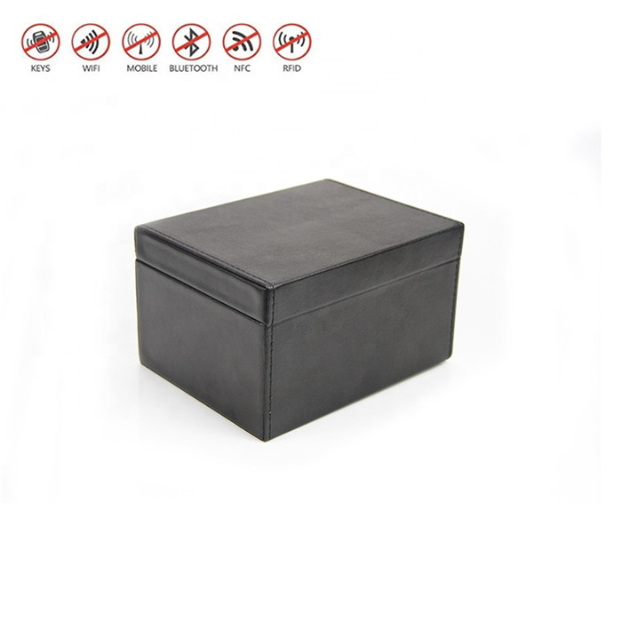 Black Pu Leather Rfid Car Key Faraday Box Signal Blocker Box For Car Keys