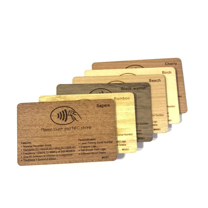 Custom Printing Access Control Proximity Card Bamboo Wood Business Cards RFID ISO14443A Smart NFC Wooden Hotel Key Card