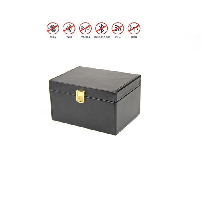 Κουτί αποκλεισμού σημάτων κατά της κατασκοπείας Pu Leather Μαύρο Rfid Car Key Faraday Box Signal Blocker Box