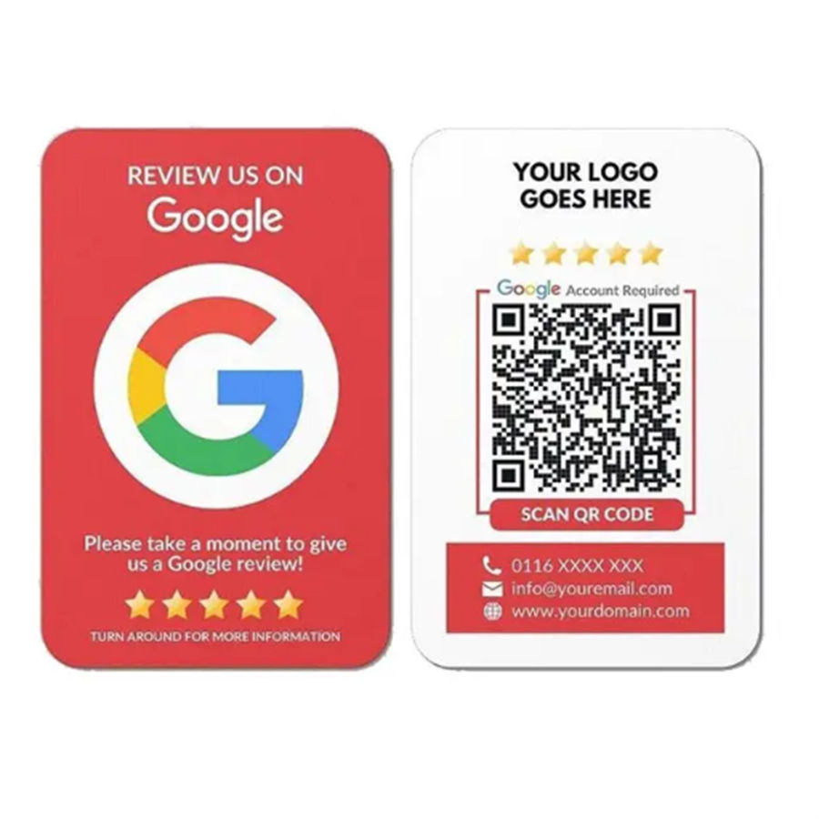 Egendefinert NFC-brikke sosiale medier plast visittkort for Google-anmeldelse