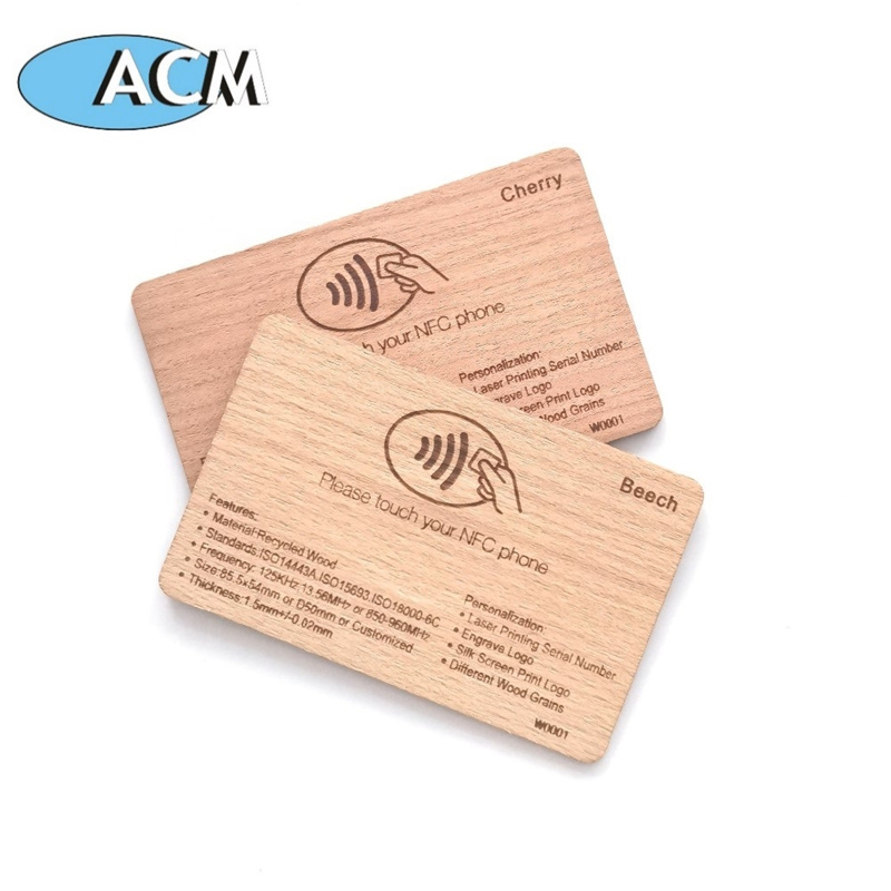 Egyedi nyomtatás Beléptető kártya Bambusz fa névjegykártyák RFID ISO14443A Smart NFC fából készült szállodai kulcskártya