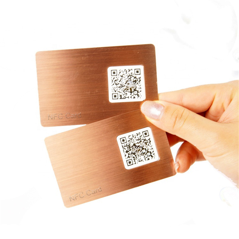 Roségouden beschrijfbare Ntag216 Rfid NFC metalen visitekaartjes