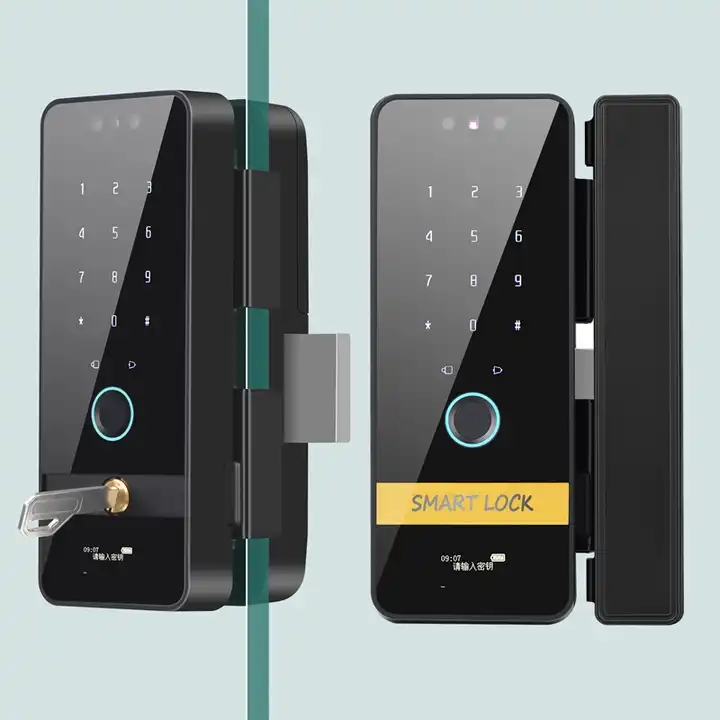 Digital Biometric Frameless RFID Card Code TTlock Smart Fingerprint Glass Door Lock with Key