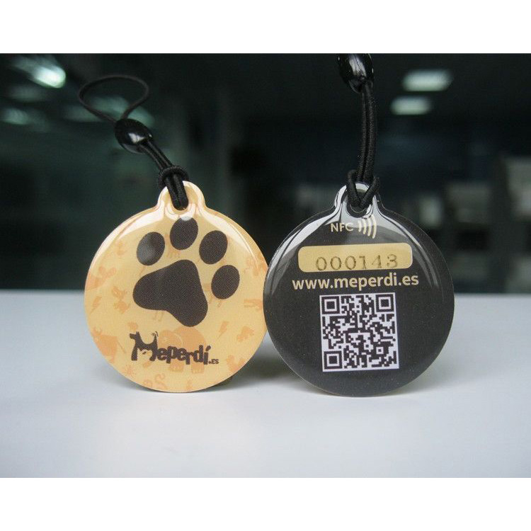 ISO 14443 25mm QR Code Printed Waterproof NFC Epoxy Tag with Lanyard