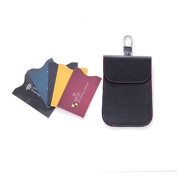 Kulit Asli Pelindung Fob Kunci Bisnis untuk NFC RFID Blocking Fobs Kunci RFID Perlindungan Tas Kunci Mobil