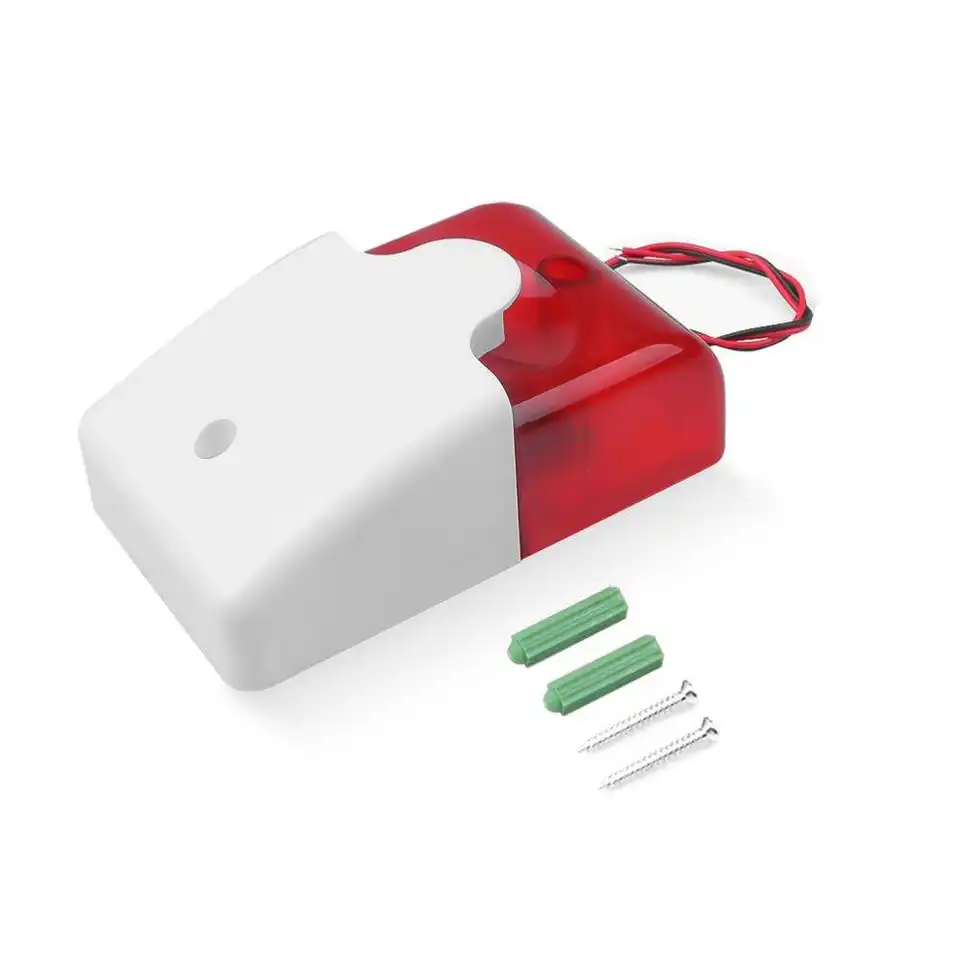 Sirene Strobo Berkabel Mini Tahan Lama 12V Alarm Suara Lampu Merah Berkedip Sirene Strobo Piezo 115dB Sistem Alarm Keamanan Rumah