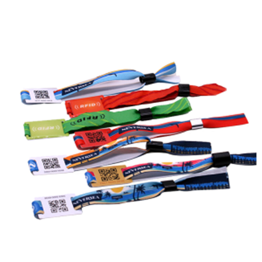 QR Code RFID Festival One Time Use Fabric Textile Woven Bracelet Wristband for party concert