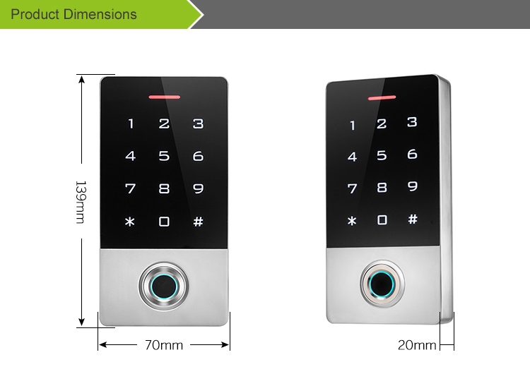 WiFi Sarbide Kontrol Sistema Ukipen-pantaila Hatz-marka biometrikoa Teklatu autonomoa