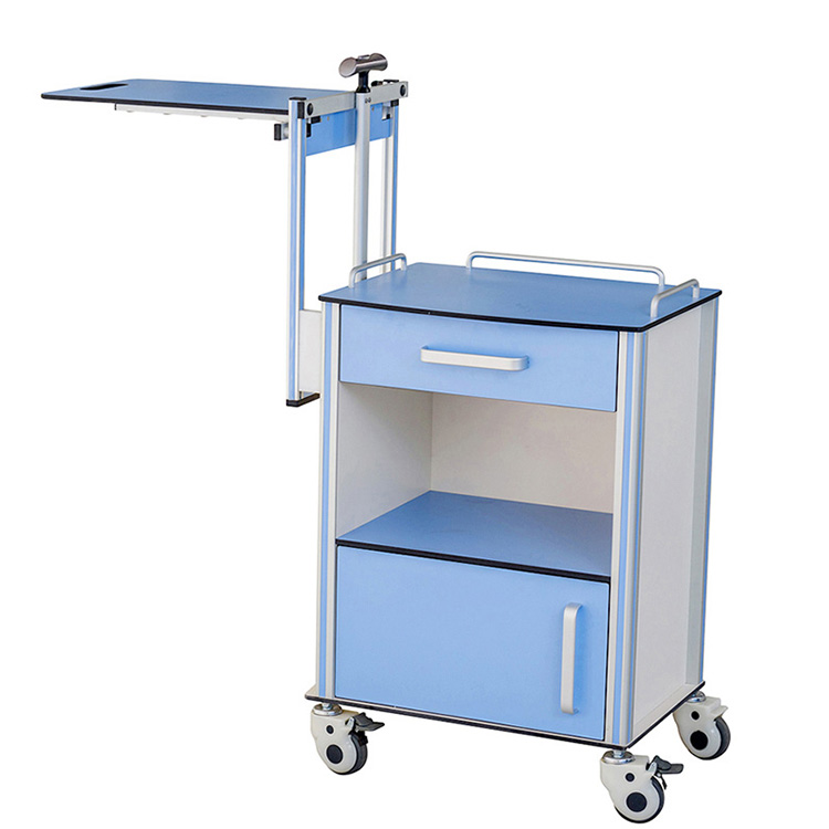 Adjustable Medical Overbed Table Aluminum Hospital Storage Bedside Table with Casters - 4 